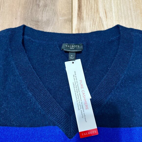 NEW | Talbots 100% Cashmere V-Neck Pullover Sweater Blue Tonal Stripes M Petite - Picture 8 of 11
